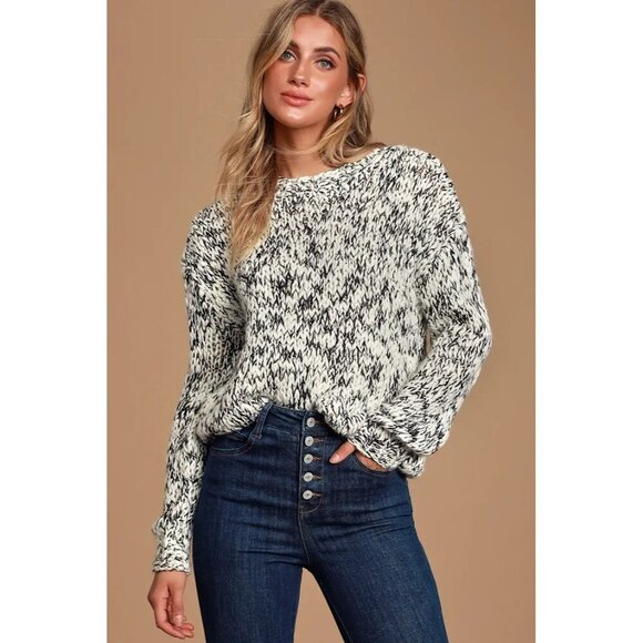 MINKPINK Harris White & Black Speck Printed Crewneck Sweater XS - Picture 1 of 6